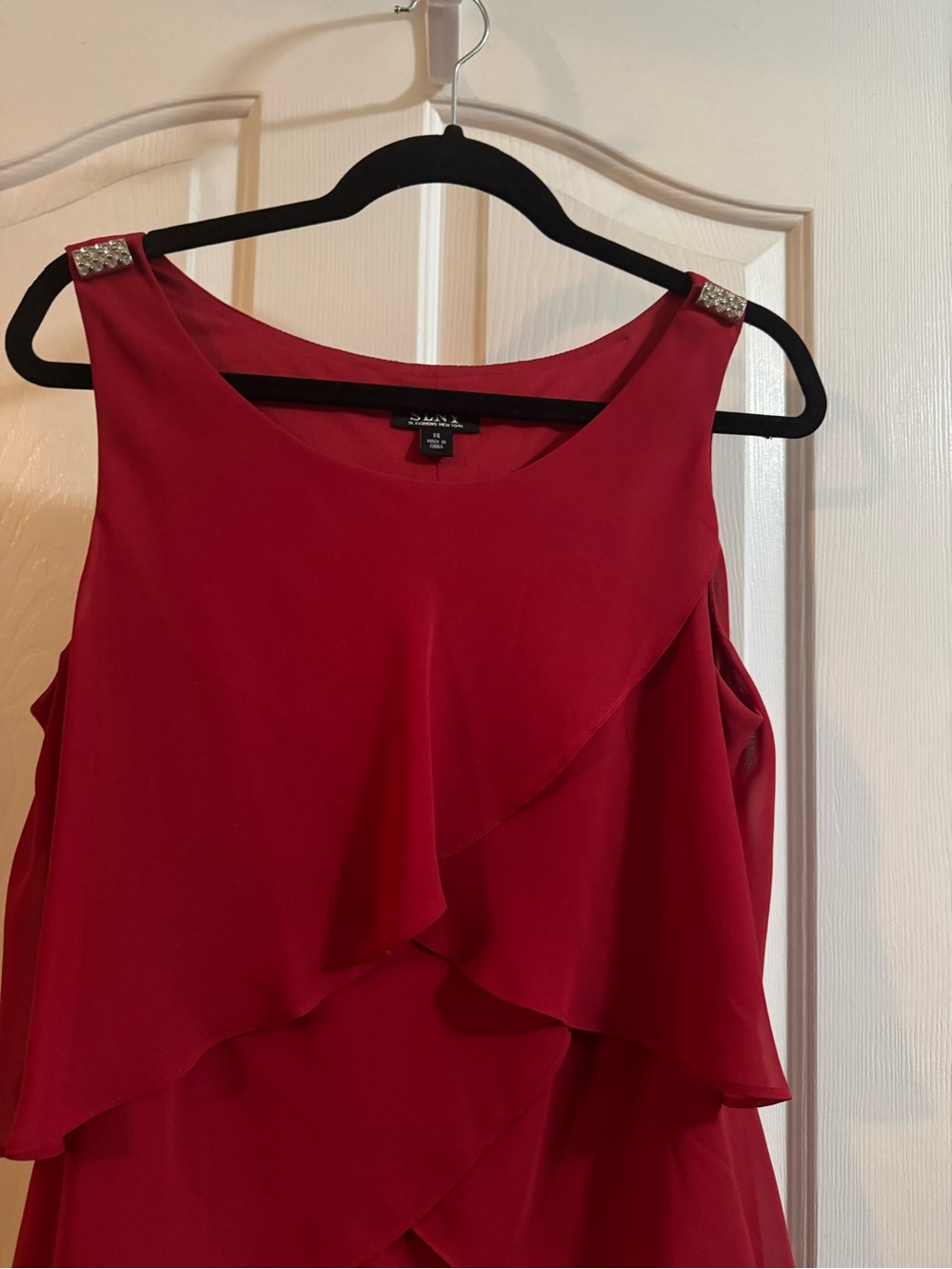 SLNY Scarlet Layered High-Low Chiffon Dress